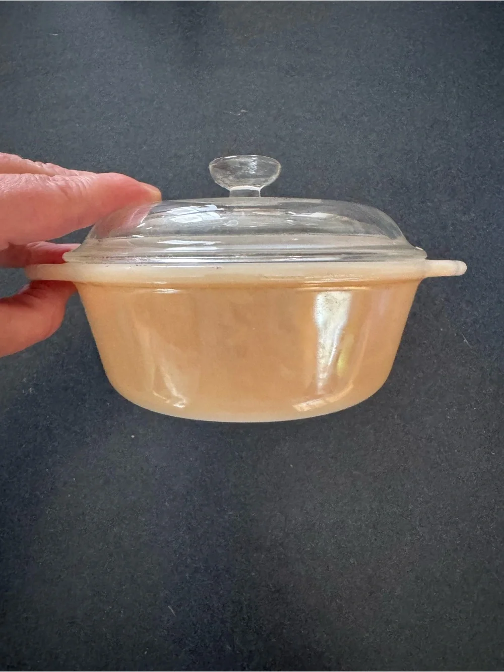Fire King Peach Lustre Glass Covered Casserole Dish